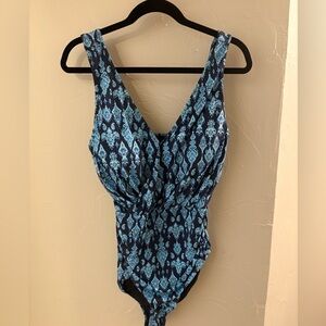 Garnet Hill Teal and Navy One Piece Swimsuit